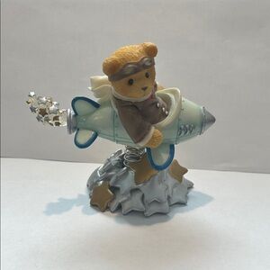 Cherished Teddies Silver and Blue Bear on Rocket (1999–Millennium Event Fig.)
